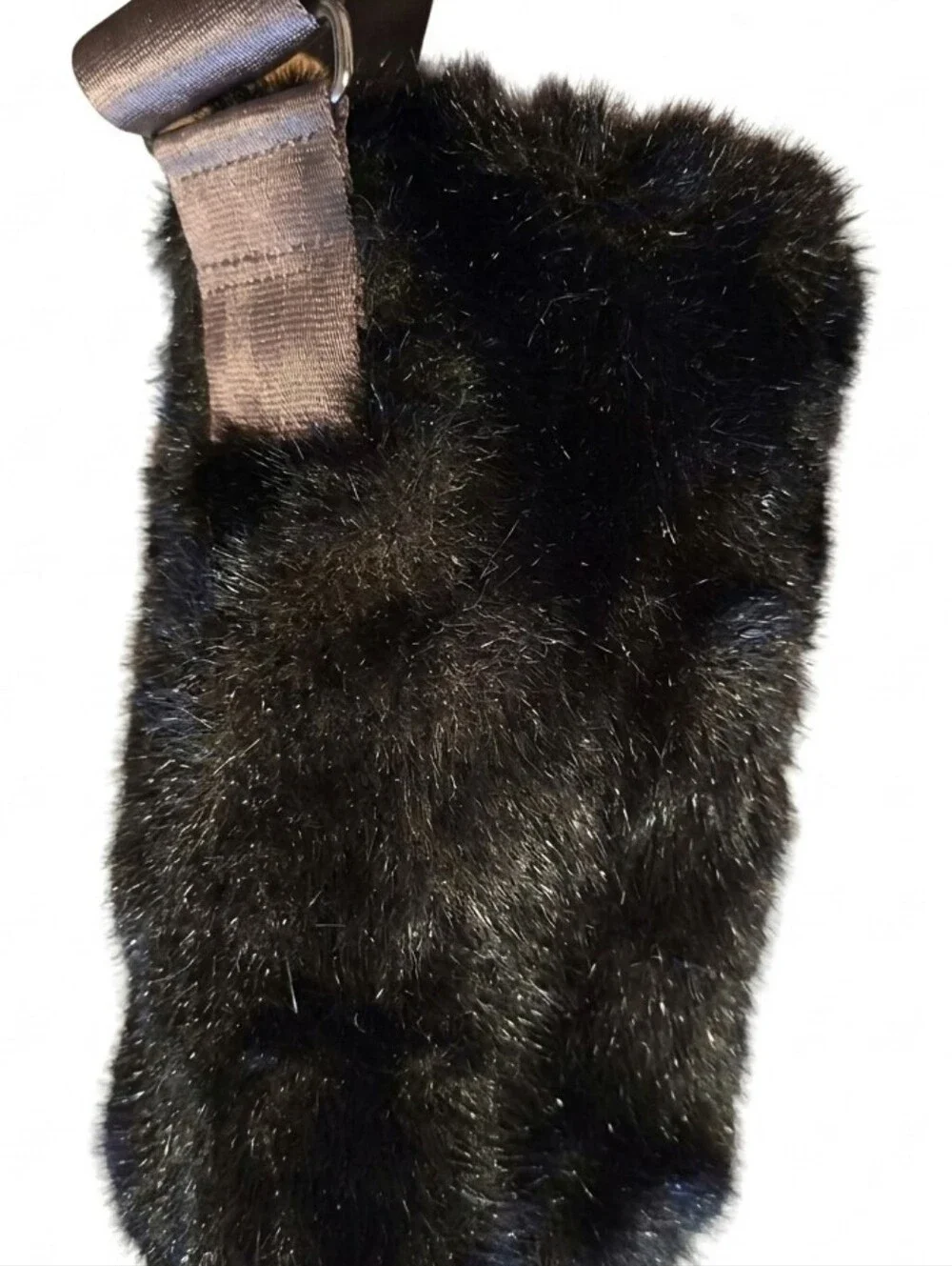 Harveys Seatbelt Bags Rare Vintage Plush Faux Fur Crossbody Shoulder Bag Brown